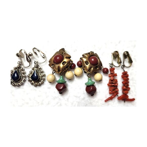Vintage Native American Western Southwestern Clip On Earrings Lot Some Gemstone - Picture 1 of 5